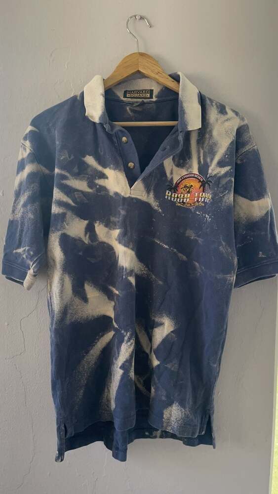 Harvard Square Bleach Dye Polo Shirt Hollywood Beach Road Trip M